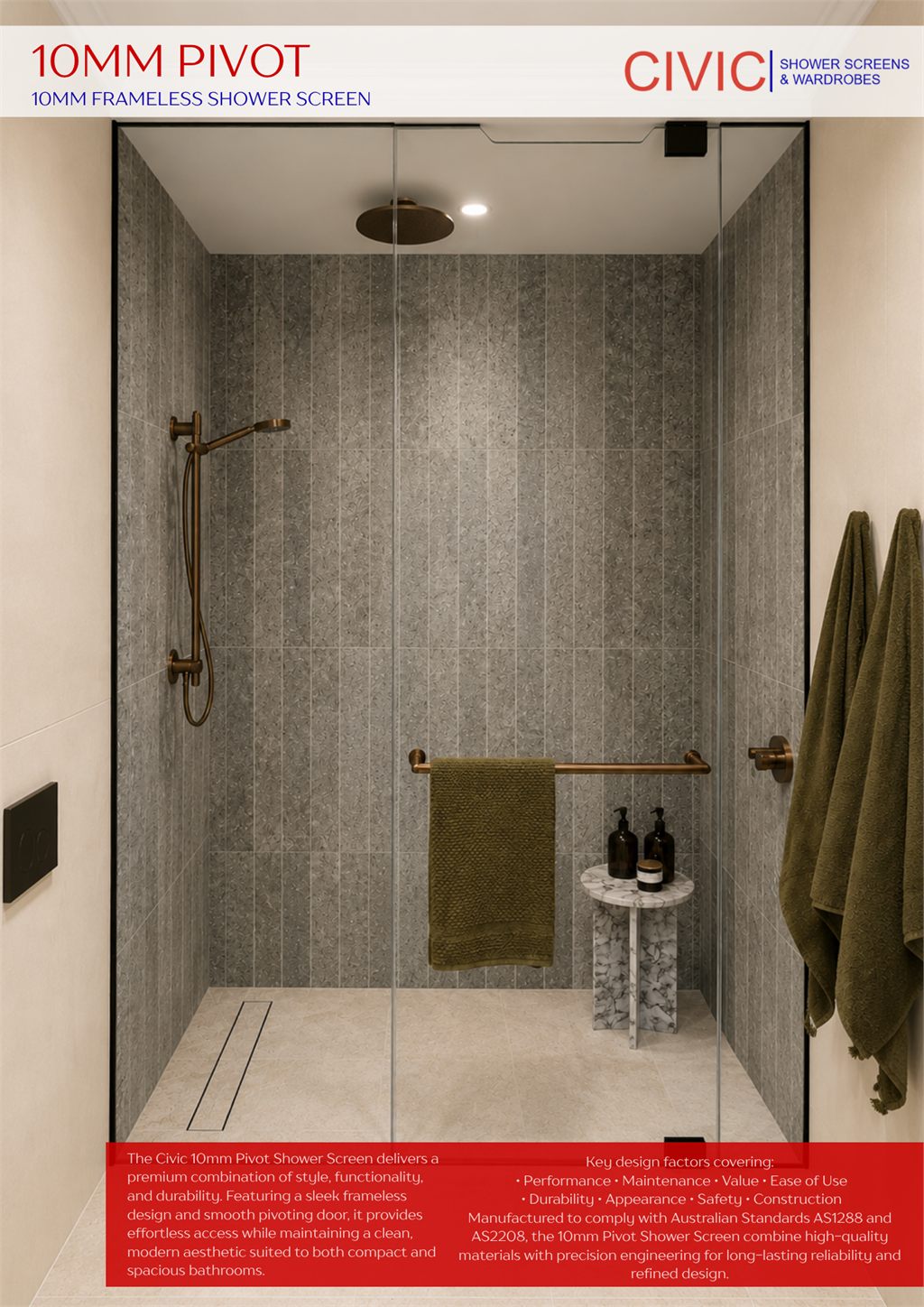 PIVOTS: 10MM FRAMELESS SHOWER SCREENS